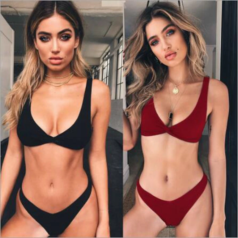 Women Bikini 2018 Sexy Push Up Set Cross Solid Swimsuit Female Swimwear Summer Beach Bathing Suits Brazilian |