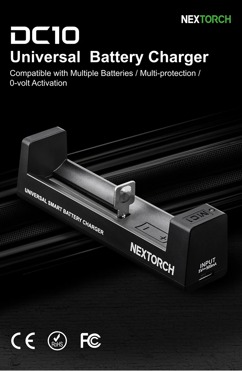 NEXTORCH DC10 Универсальный Батарея Зарядное устройство для 10440/14500/16340/18650 Батарея(Batttery не входит в комплект