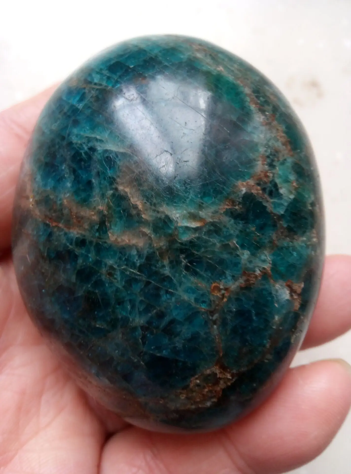 

166.0g Natural Blue apatite palm stone crystal reiki healing stone