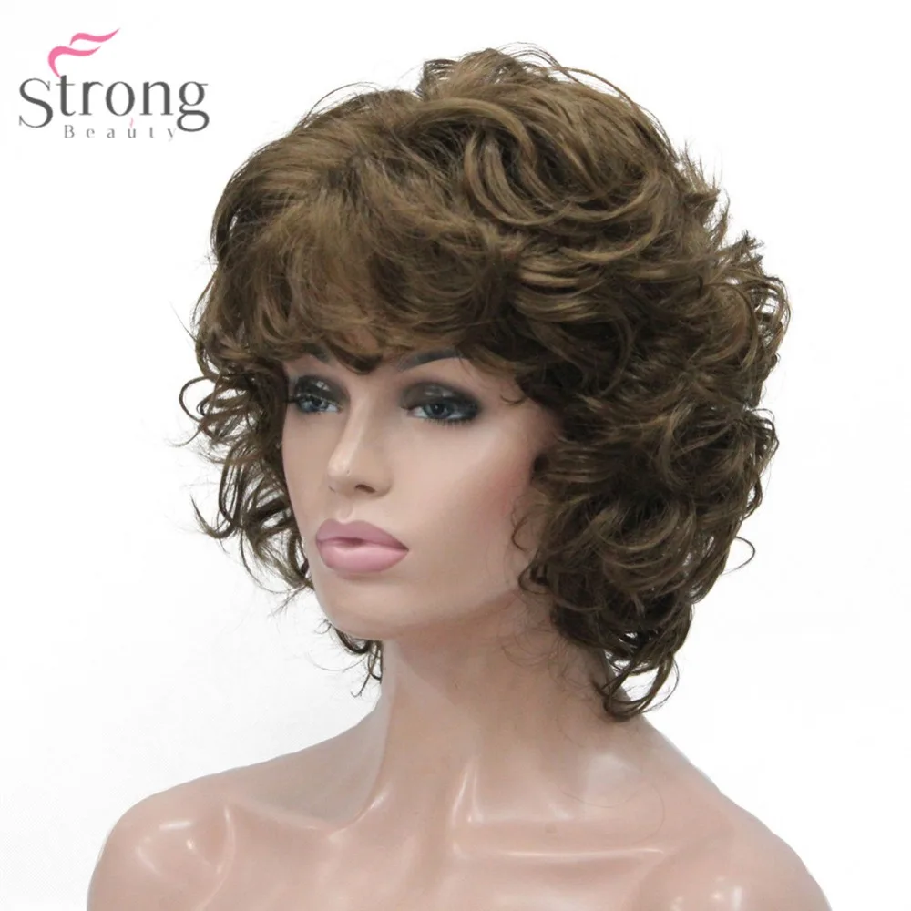 StrongBeauty женский синтетический парик натуральные волосы блонд/черный парик Короткие вьющиеся парики