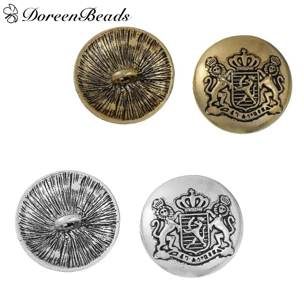 DoreenBeads модный сплав металлические кнопки на основе цинка Круглый античное серебро/античное золото королевский значок шаблон 22 мм диаметр, 5 шт