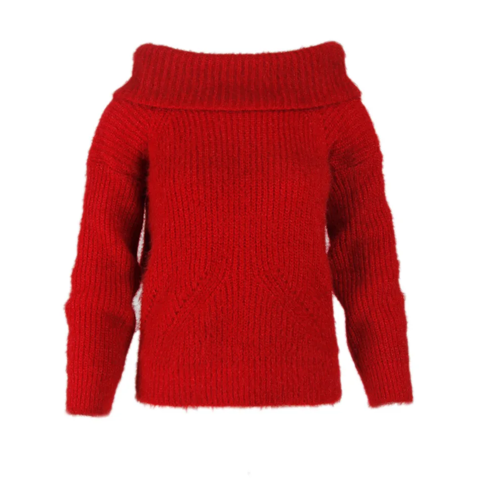 Women Sweaters And Pullovers Autumn Winter Slash Neck Long Sleeve Gray Blue Red Khaki Pink Thick Knitting | Женская одежда