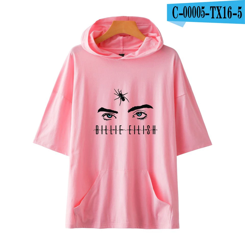 FADUN Tommee Billie Eilish Мужская/женская футболка с капюшоном, одноцветные футболки, летние модные футболки с коротким рукавом, стильный топ с капюшоном, 4XL - Цвет: pink
