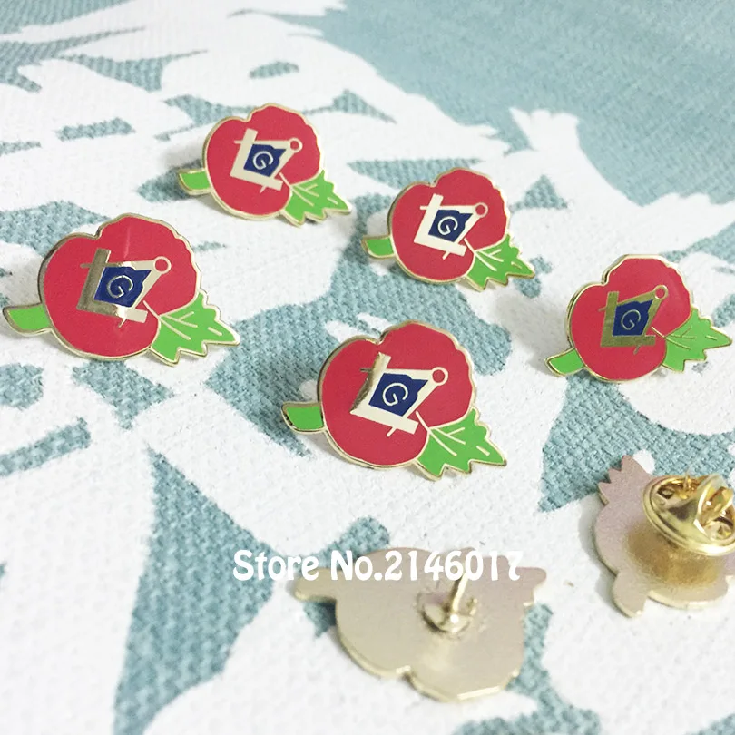 10pcs Square and Compass With G Flower Pins Badge Freemason Masonic Red Crested Hard Enamel Brooches Masonry Lapel Pin | Дом и сад