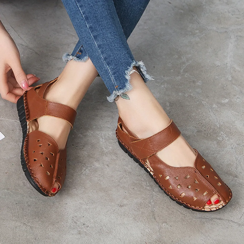 Women's Sandals Soft Bottom National Fish Mouth Ladies Summer Hollow Flat Shoes Female Beach Chaussures C40# | Обувь