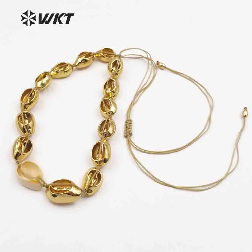 WT-JN039 WKT Опт natural sea ракушки Каури колье ручной работы женщины ожерелье с Полный металла золота гальваническим Регулируемая цепь