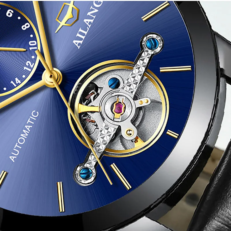 Original Brand Men Mechanical Tourbillon Watches Self-winding Moon Phase Wrist watch Waterproof Real Leather Strap Watch 316L | Наручные