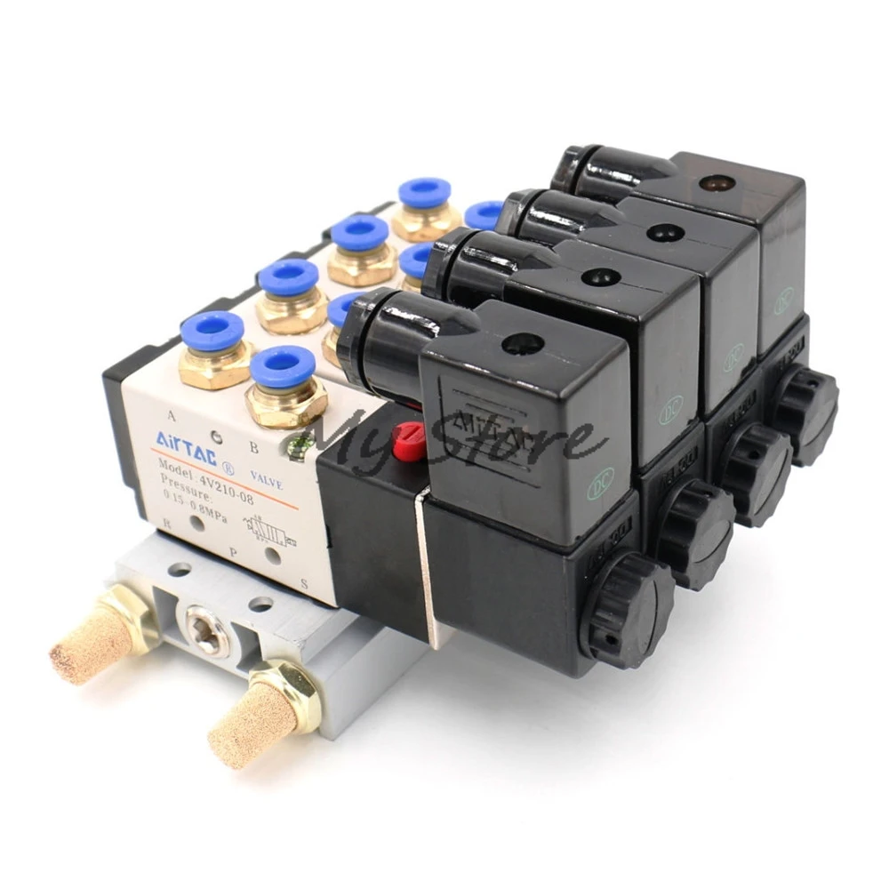4V210-08 DC12V DC24V AC110V AC220V Одна Головка 2 положения 5 способ 4 Пневматический электромагнитный клапан с базовым фитингом