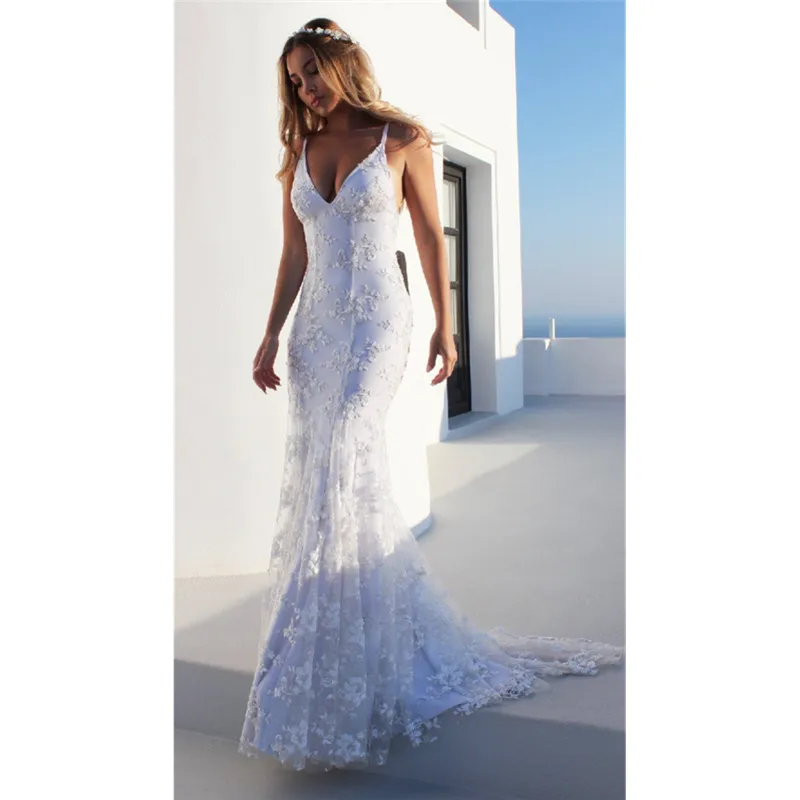 HANZANGL Mermaid Gown 2019 Women Maxi Dress Prom Party Dresses Mesh Embroidery Backless Sexy Long Evening Wedding Vestidos | Женская