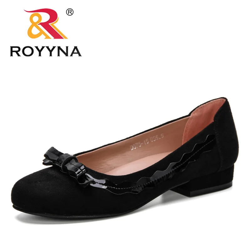 ROYYNA/ г. Новые дизайнерские женские туфли-лодочки женская обувь из флока модельные туфли-лодочки на среднем каблуке с круглым носком удобные женские свадебные туфли