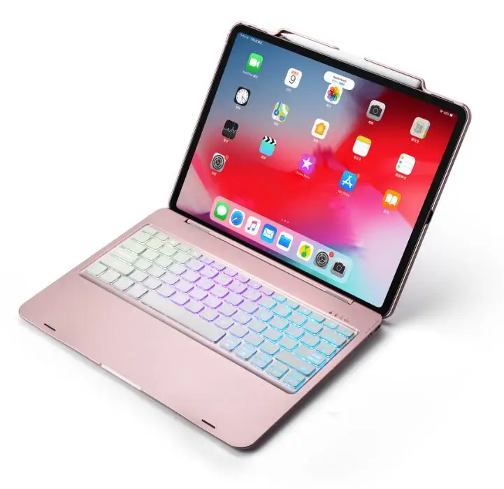RoseGold Беспроводной Bluetooth чехол для клавиатуры для iPad Pro 12,9 дюйма с красочным Светодиодный подсветкой - Цвет: RoseGold