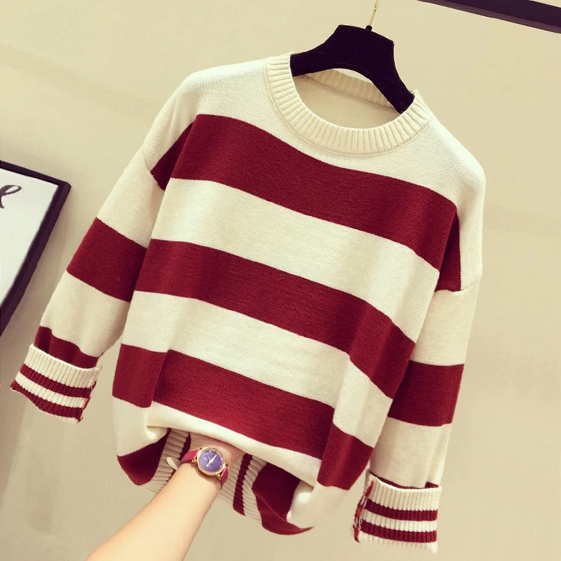 Женский полосатый свитер в Корейском стиле новинка 2018 Осенний вязаный женские