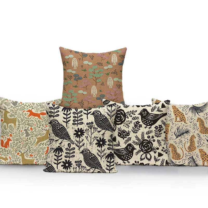 

Animal Plant Cushion Cover Little Bird Rabbit Flower Grass Polyester Hemp Decorate Bedroom Automobile Sofa Pillow Bushing