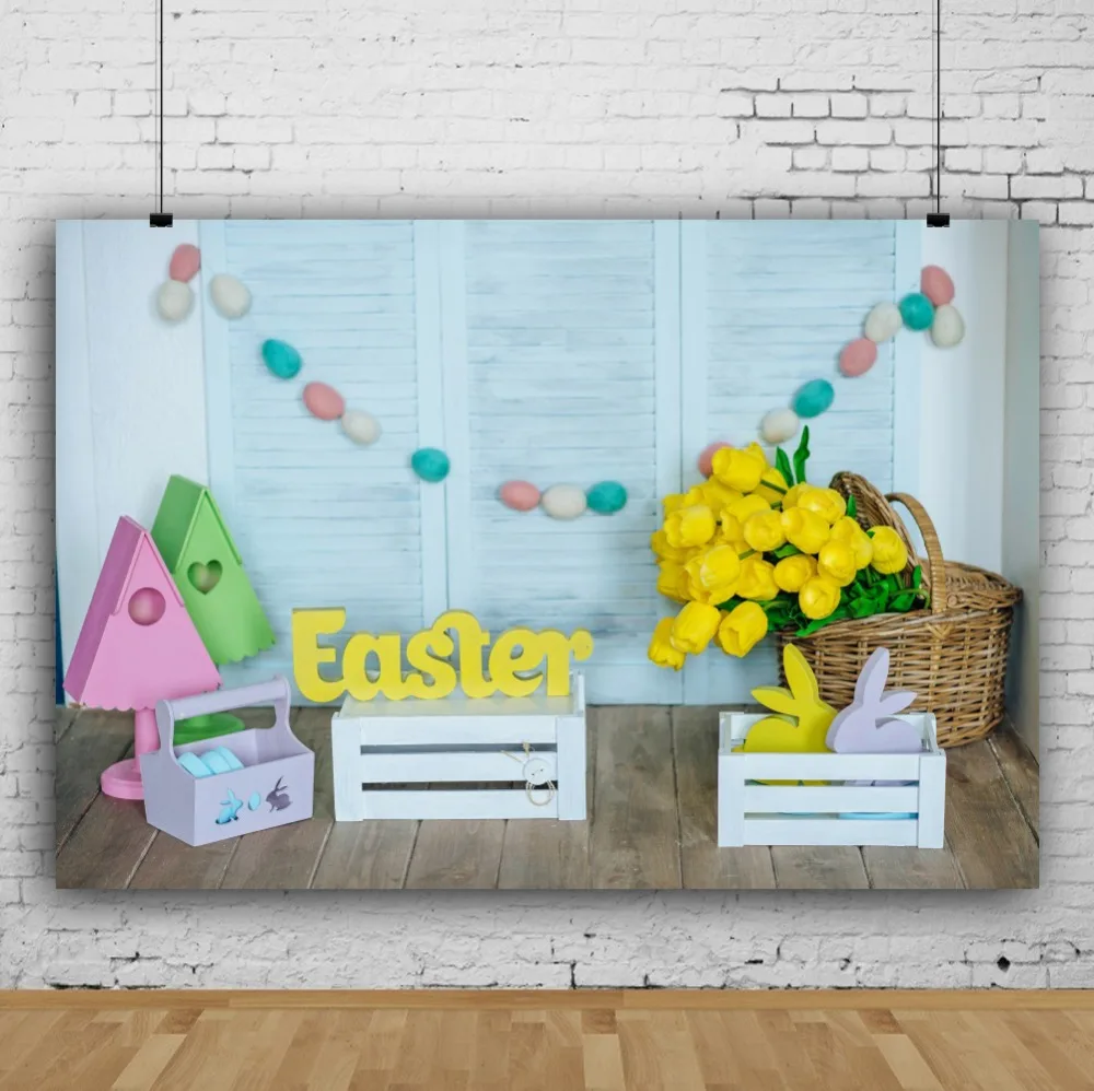 Laeacco Gray Screen Backgrounds Easter Happy Day Eggs Basket Flower Wooden Floor Baby Photography Backdrops Photo Studio | Электроника