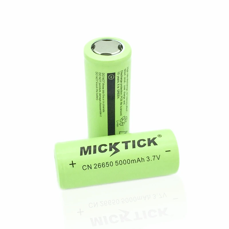 2 шт 3,7 V 26650 5000 мА/ч, micktick Батарея батарейки литий ионная батарея Перезаряжаемые большой Ёмкость T6 Фонарик светодиодный