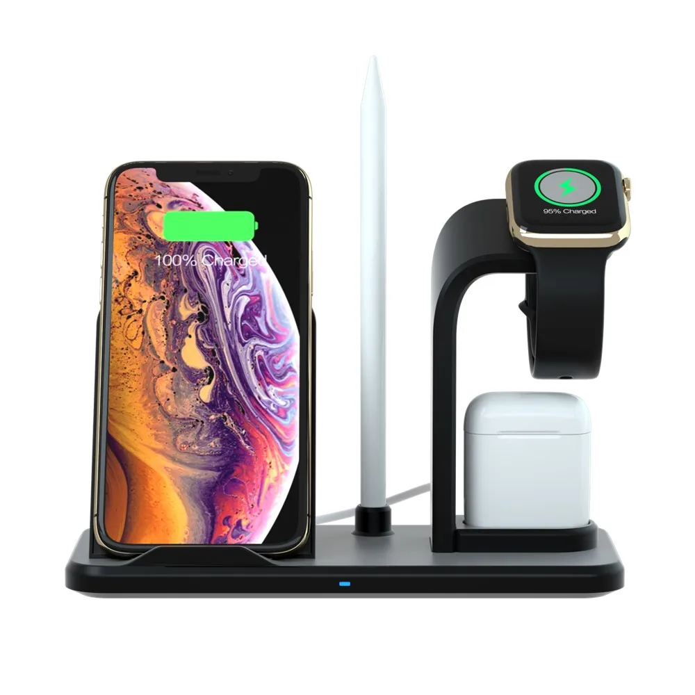 Для iPhone X XS 8 Беспроводной Зарядное устройство Подставка для Apple Watch 4/3/2 Беспроводной AirPods док-станция для зарядки для samsung быстро Зарядное устройство