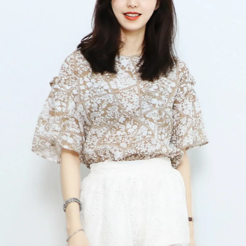 Wankou Women Blouse Summer 2017 New Short Flare Sleeve Sweet Print O-neck Regular Blouses Womens Tunic Shirts Female Clothing |