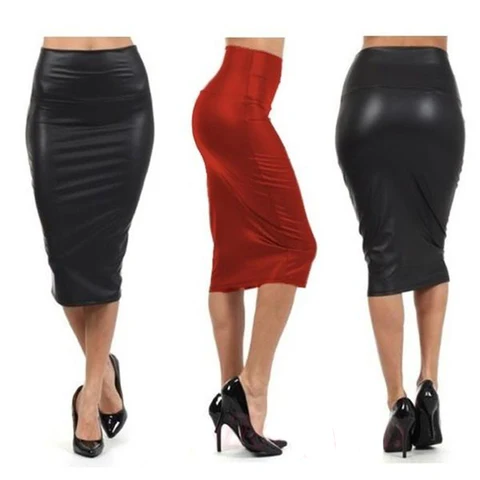 PU Leather Skirts Sexy Women Bandage High Waist Pencil Skirts Office Lady Faux Leather Harajuku Long Skirt Plus Size Midi Autumn