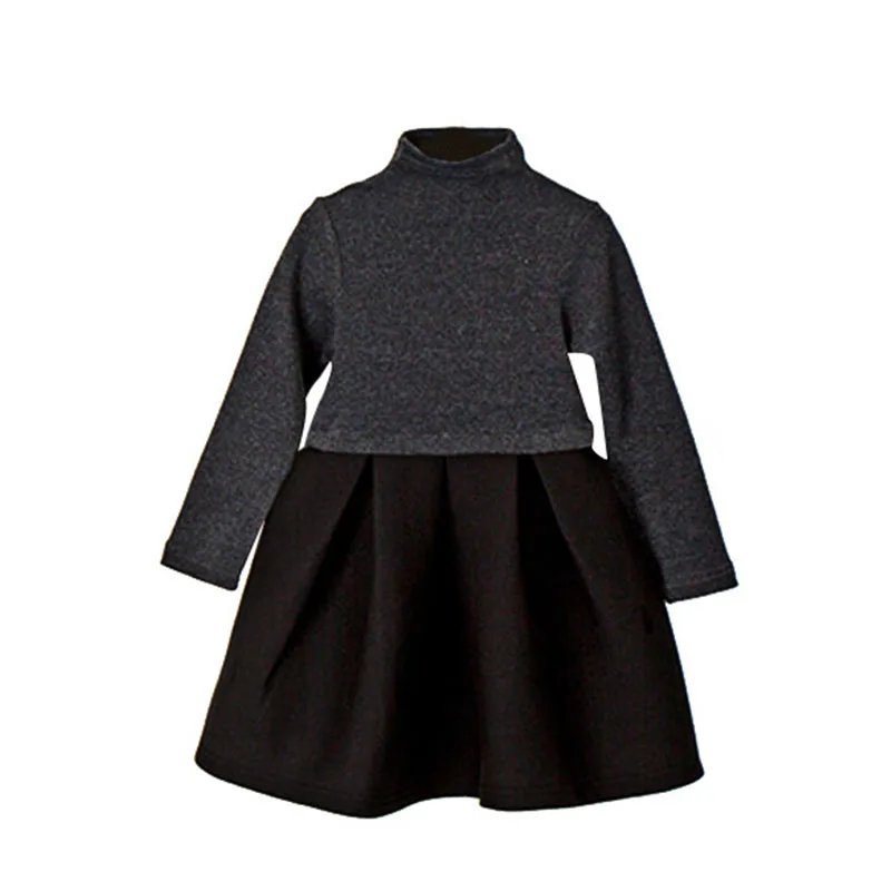 Зимнее флисовое платье для девочек Цвет черный серый теплая плотная детская