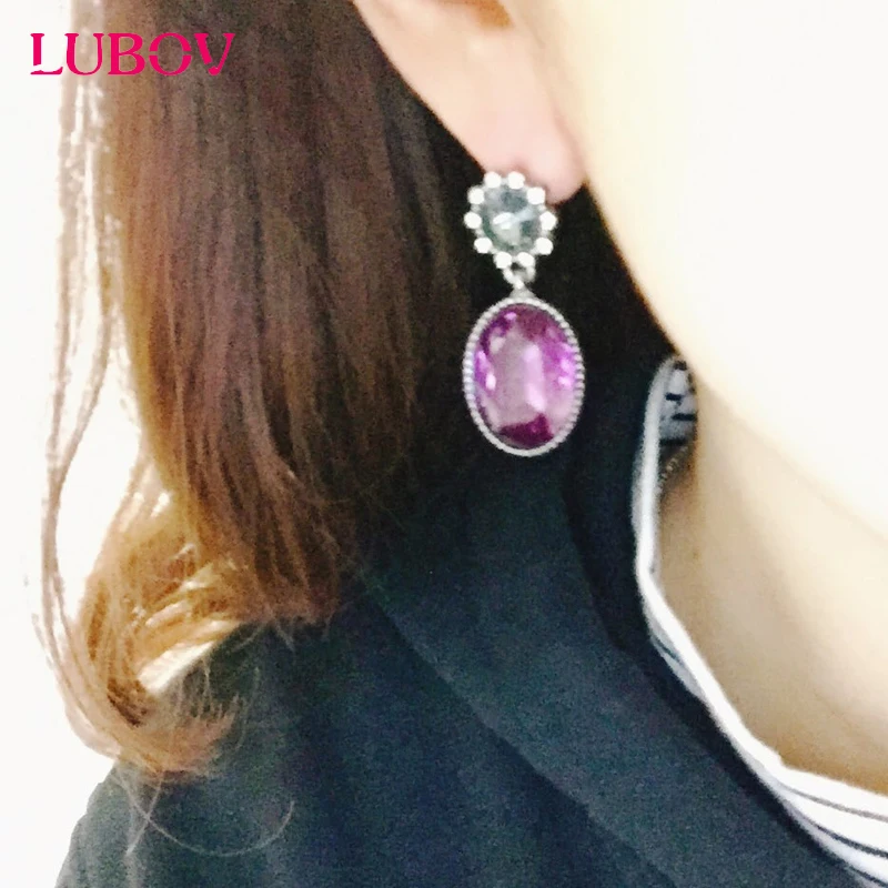 LUBOV сверкающие элегантные милые серьги пушки с черными каплями воды Овальные