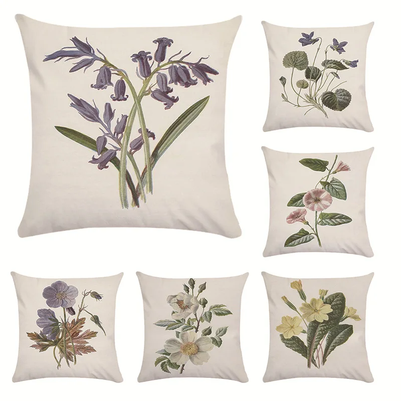 

Green Leaf Print Cushion Set 45*45cm Flower Cushion Cover Linen Throw Pillow Car Home Decoration Decorative Pillowcase