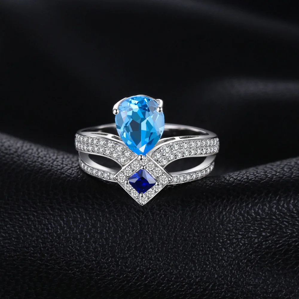 Jewelrypalace Regal 6.8ct груша Швейцарский голубым топазом и принцесса-cut создано синий шпинель cooktail кольцо для женщины 925 стерлингов Серебряный