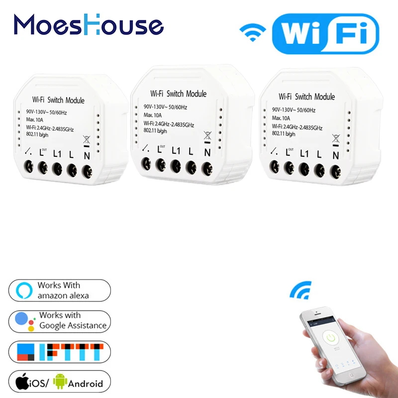 3 шт. 90 в 130 Wifi умный выключатель света Diy модуль жизнь/Tuya приложение дистанционное