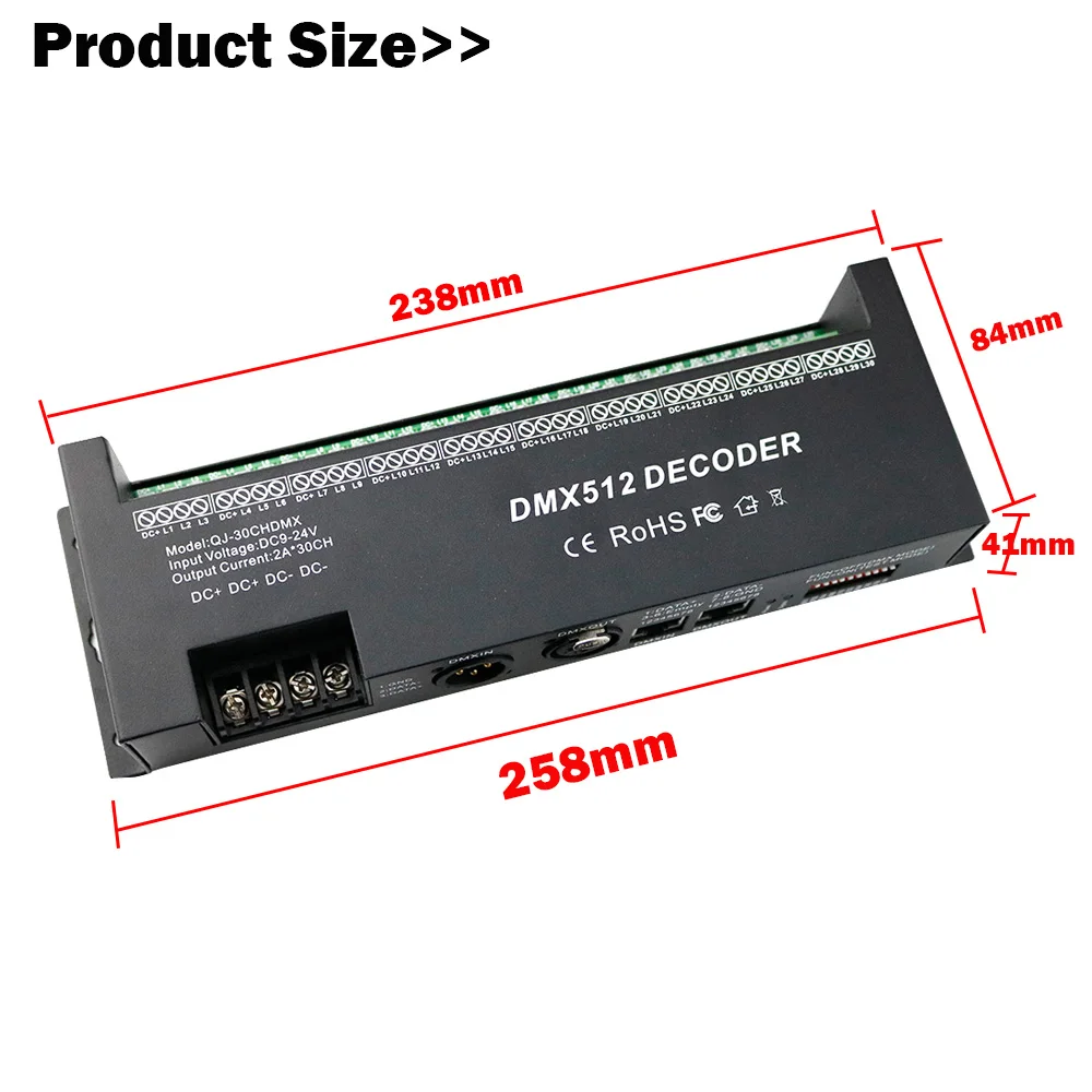 30CH RGB DMX 512 декодер led контроллер LED DMX512 30 каналов * 2A для светодиодной ленты света DC9