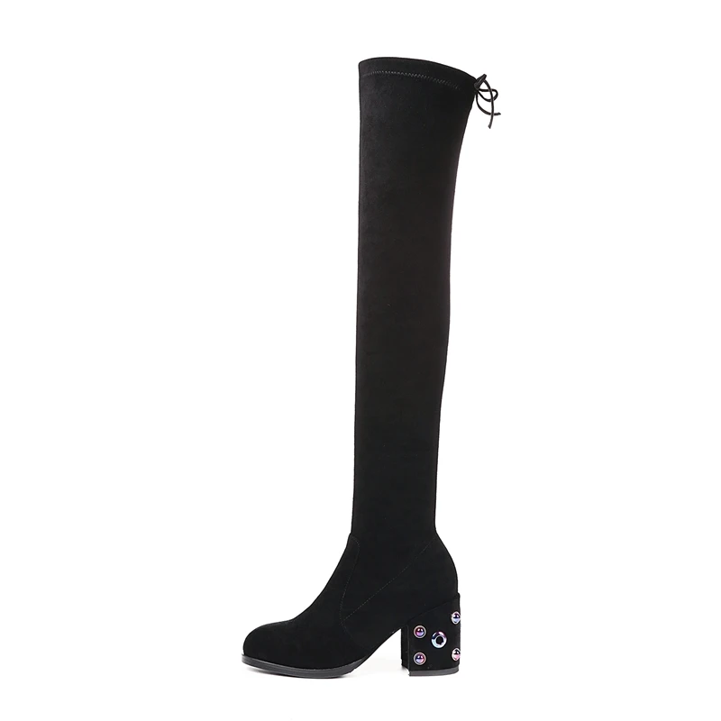 ENMAYLA/женские Сапоги выше колена с квадратным носком и эластичной лентой Zapatos De Mujer