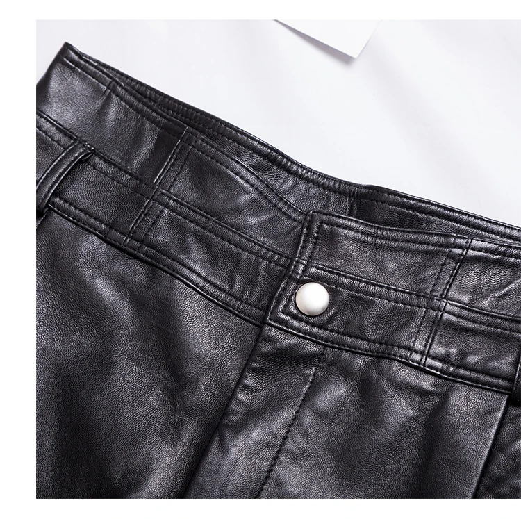 Women Ankle-Length Pants Genuine Sheep Leather Fashion Natural Genuine Sheep Leather Crop Jeans Harem Pants
