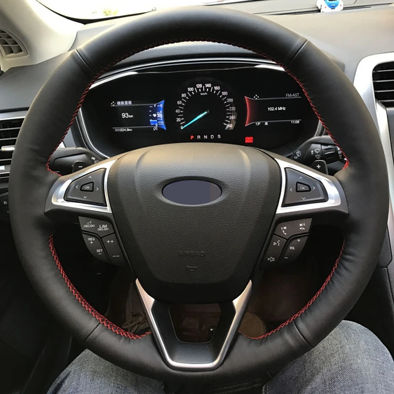 GNUPME черная искусственная кожа ручной работы прошитый чехол рулевого колеса автомобиля для Ford Mondeo Ford Focus 3- рулевая оплетка