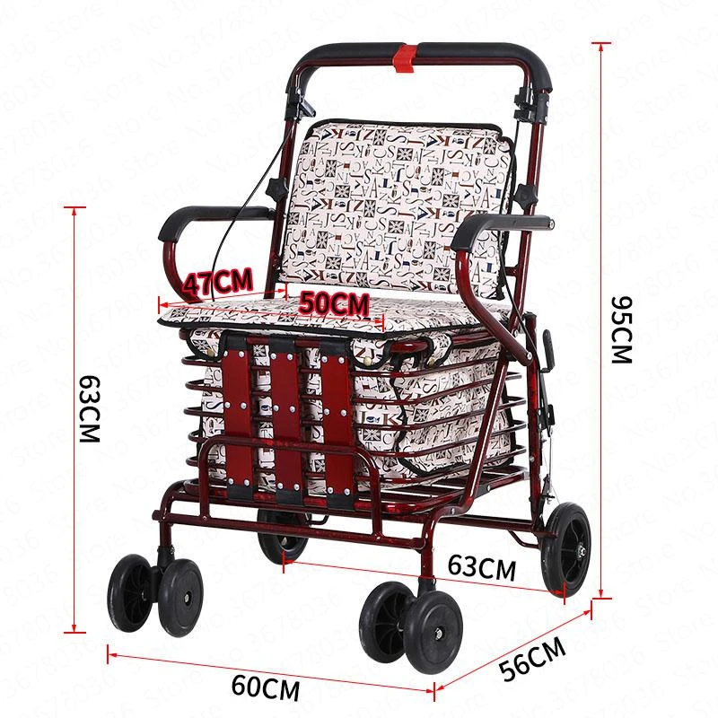 

Can Sit and Push Four Rounds To Buy Food Small Cart Seat Folding Step Shopping Cart Old Cart Double Universal Wheel Metal Basket