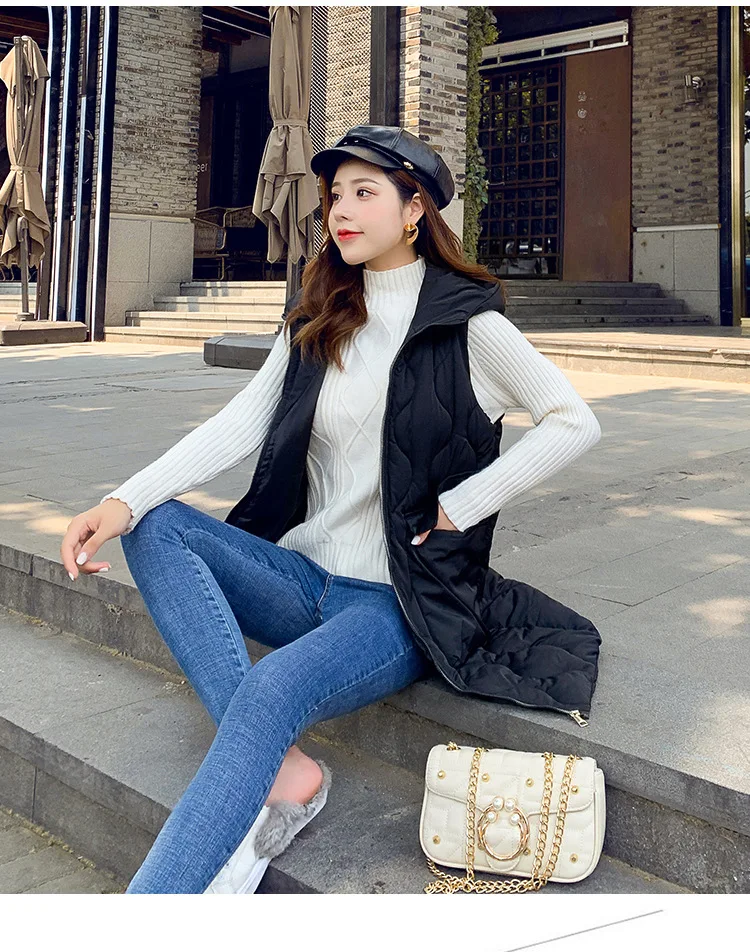 New fashion thicken warm cotton down vest women single button loose version long sleeveless coat women winter veste femme