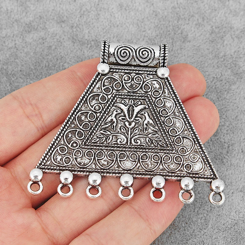 

4Pcs Tibetan Silver Large Trapezoid Carved Flower Charms Pendant Connector For DIY Boho Jewelry Necklace Making Findings