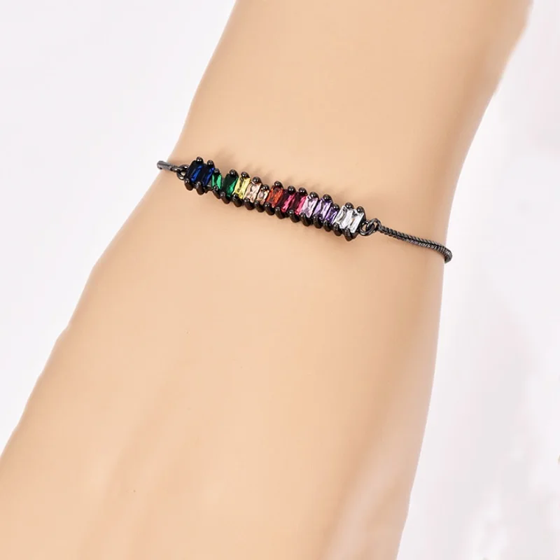 bracelet gun black CZ Радужное ожерелье Женская Длинная цепочка циркониевое ожерелье с натуральными камнями радужные ювелирные изделия Arcoiris воротник золотой кулон ожерелье - Окраска металла: bracelet gun black