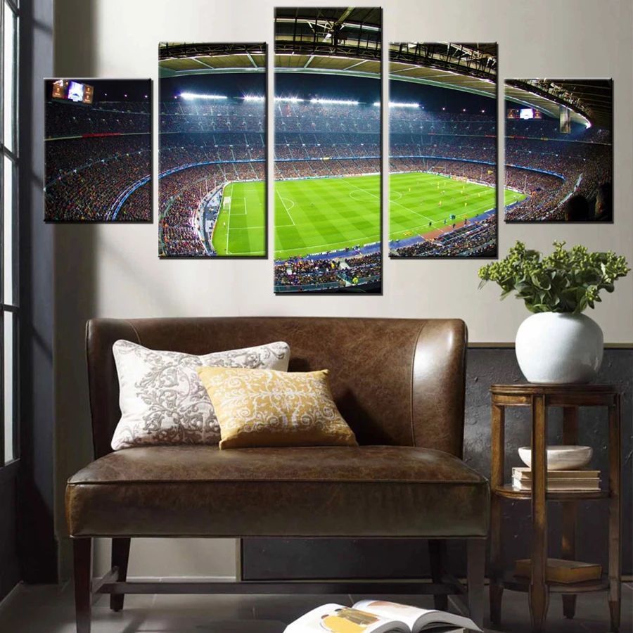 

Modern Canvas Wall Decor Football Soccer Field Poster Stadium Photo 5 Pieces Canvas Painting for Boys Room Decor Dropshipping