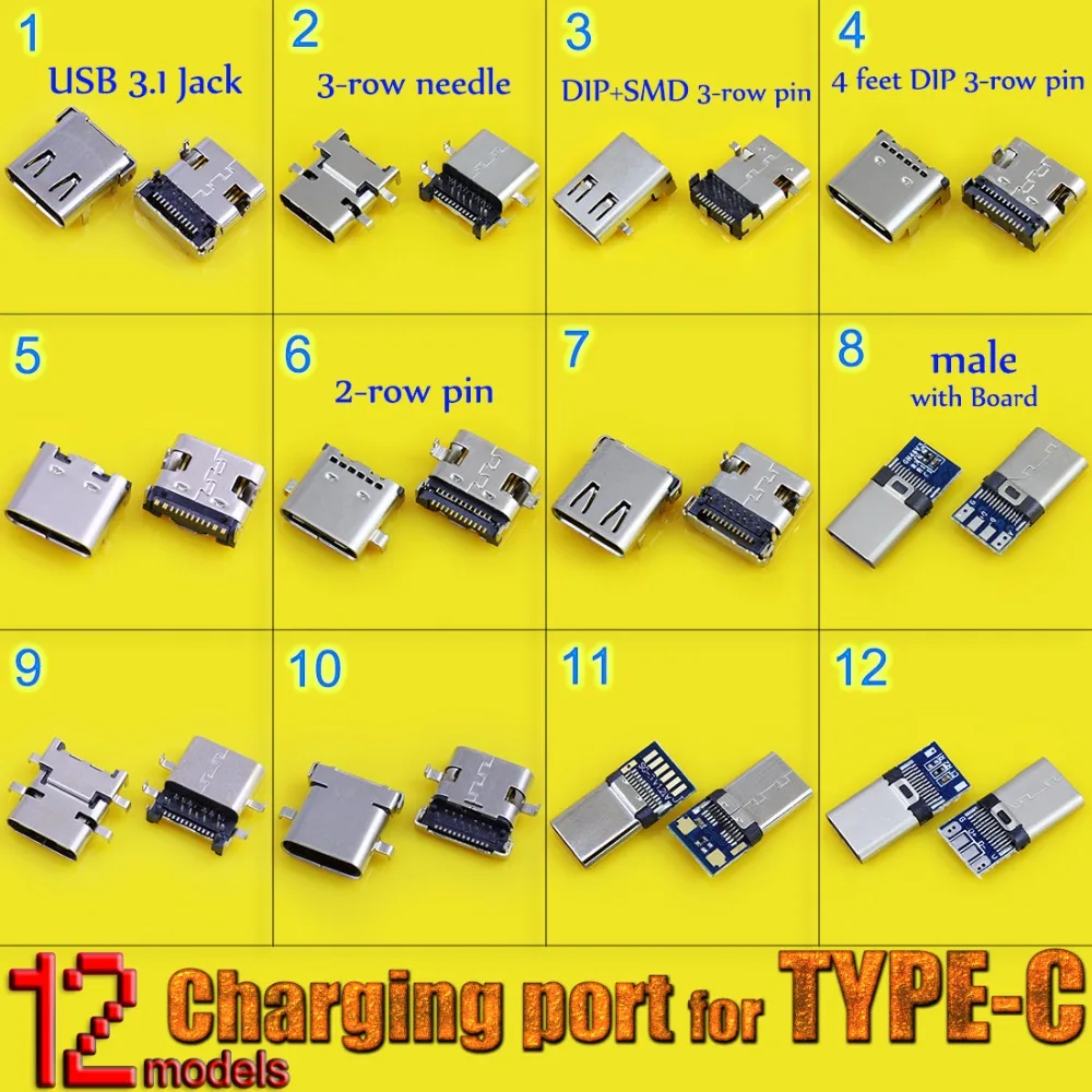24 шт. 12 видов стилей USB Женский мини USB SMD вертикальной разъем для DIY 3.1 Тип c Jack Разъем Порты и разъёмы зарядки вилка данных