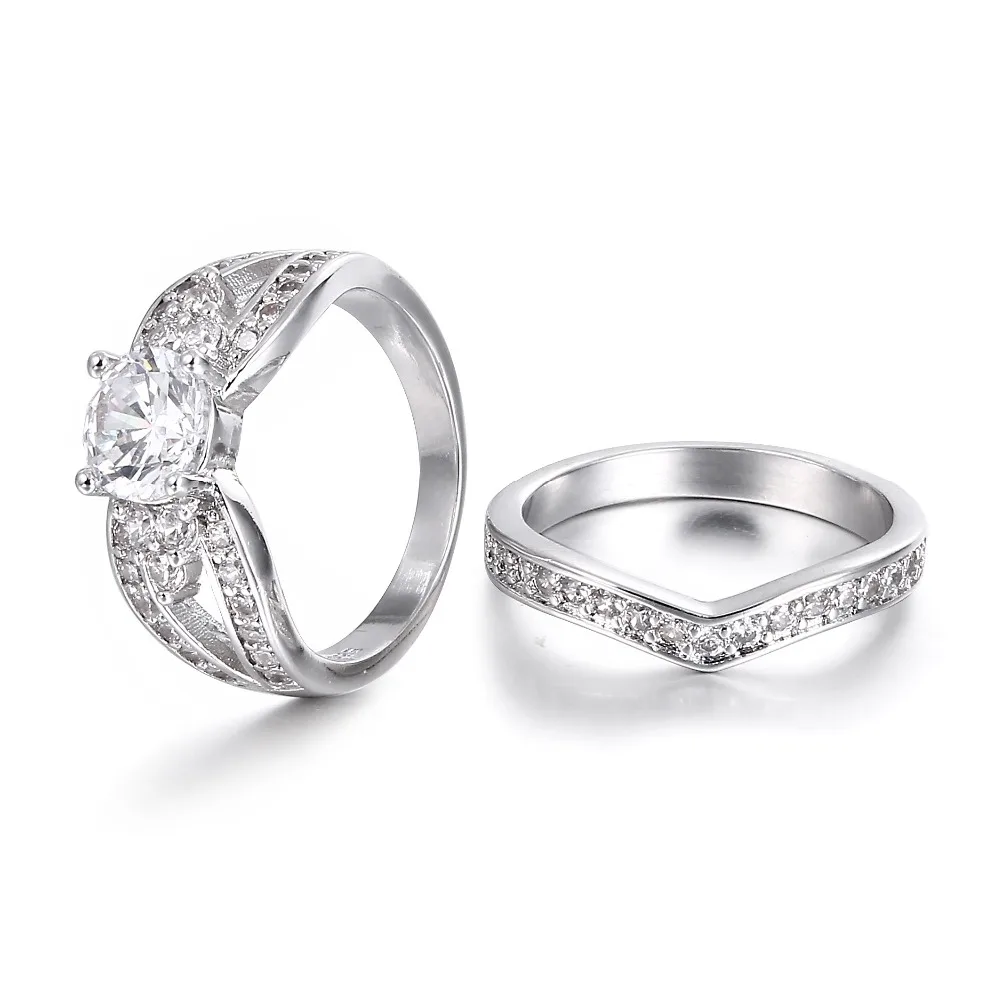 Широкий набор обручальных колец с фианитом обручальные кольца 2 шт. CZ Dimond