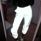 Летние неоновые Светоотражающие штаны, женские модные штаны для бега, свободные Светоотражающие штаны, размера плюс, корейский стиль, повседневные серые спортивные штаны, 2020