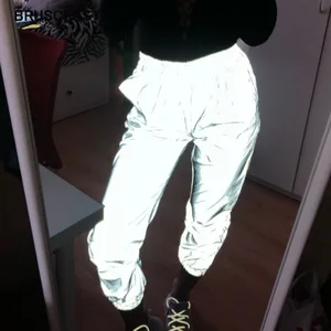 Летние неоновые Светоотражающие штаны, женские модные штаны для бега, свободные Светоотражающие штаны, размера плюс, корейский стиль, повседневные серые спортивные штаны, 2020