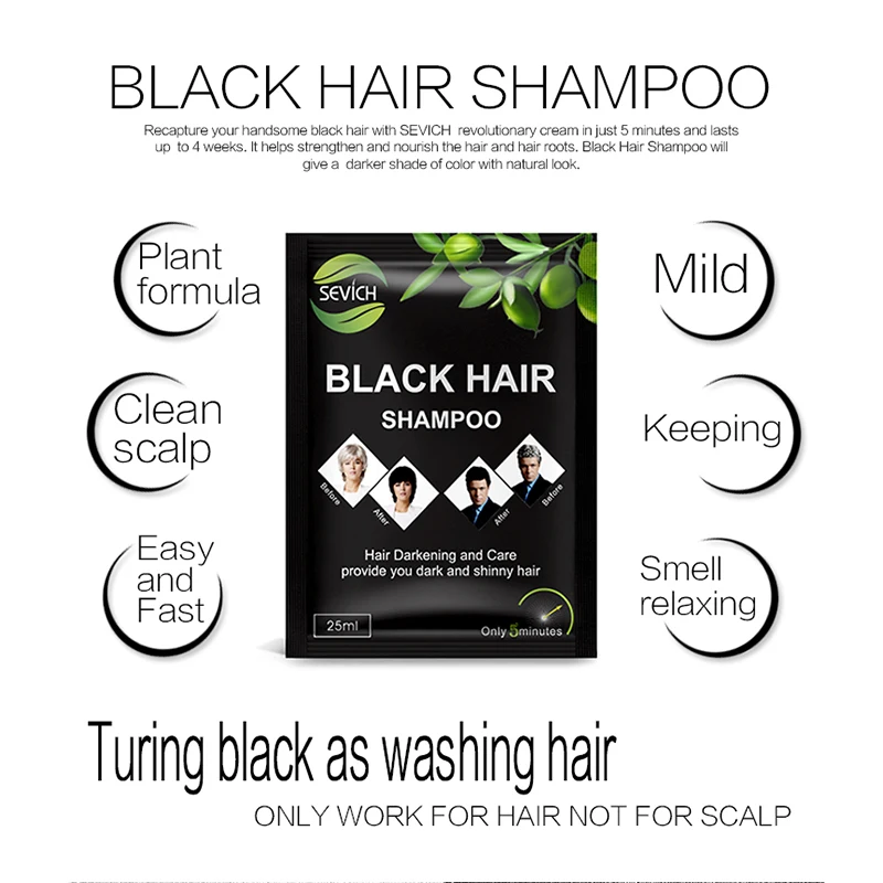 

Sevich Hair Black Shampoo Natural Herbal 5 Mins Grey White Hair Removal Dye Hair Coloring Restore Hair Color Cream Gel 25ml