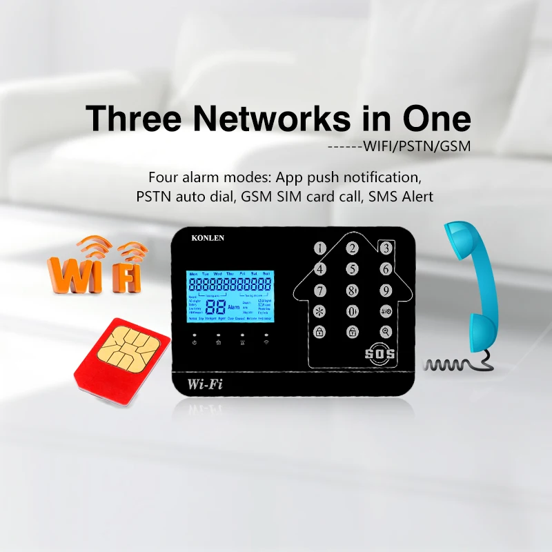 KONLEN домашняя охранная wifi GSM PSTN система сигнализации комплекты беспроводной PIR