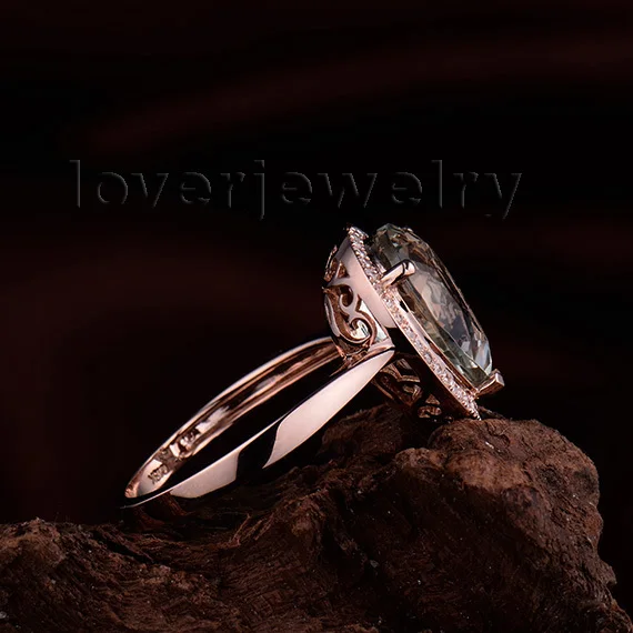 LOVERJEWELRY одноцветное 14Kt золото бриллиант кольцо с натуральным аметистом грушу