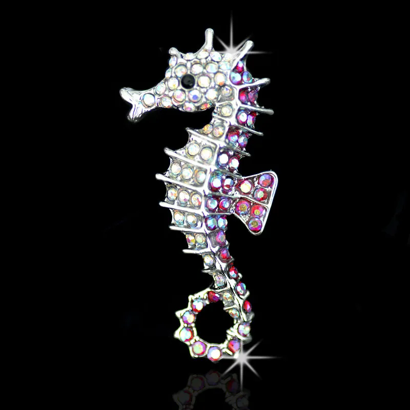 Muylinda Разработанный Seahorse брошь с кристаллами ювелирные изделия модная брошь для женщин булавка со стразами и броши аксессуары - Окраска металла: fuchsia