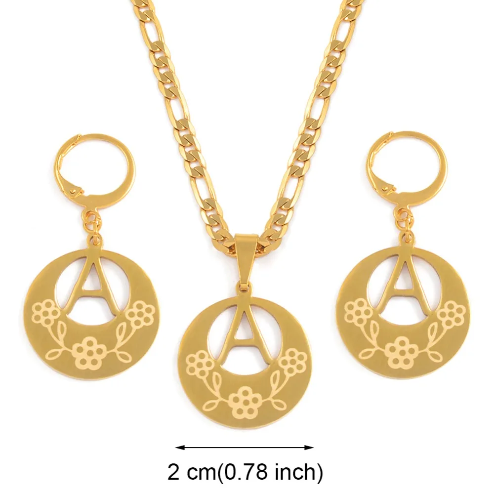 Anniyo A-Z Pendant Necklace sets Gold Color &amp Stainless Steel Initial Letter for Women Girls English Alphabet Jewelry #039121P |