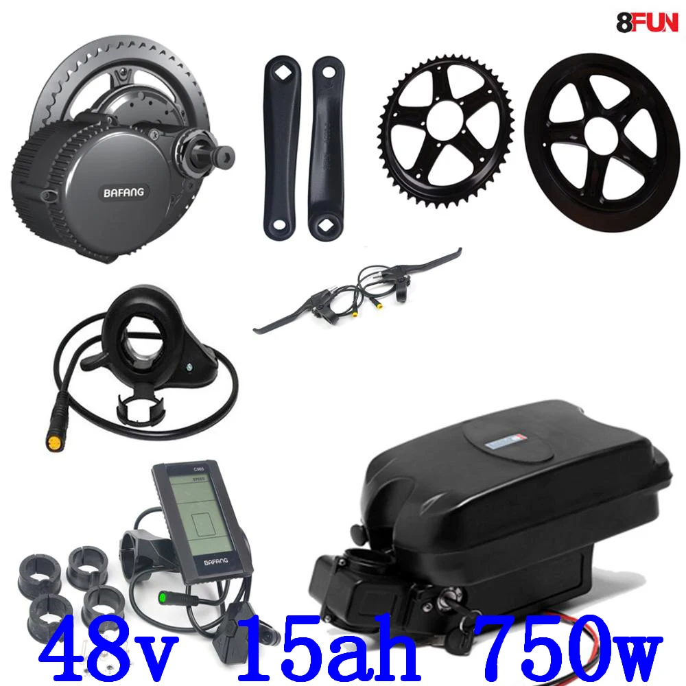 

BBS02B BBS02 Bafang 48V 750W mid drive electric motor kit+48v 15ah Lithium Electric Bike Battery use samsung cell with charger