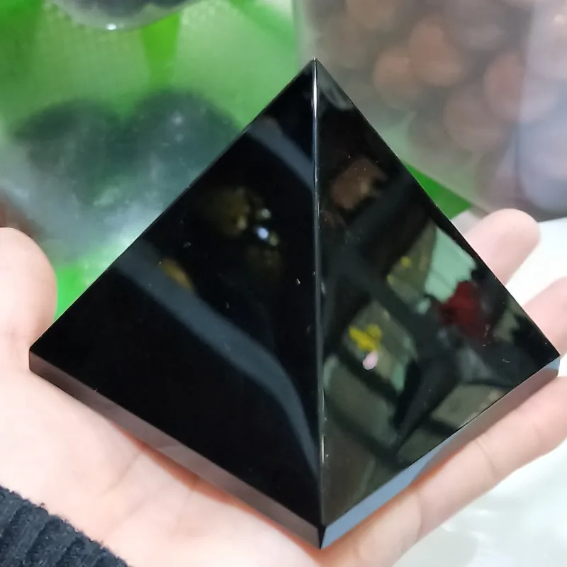 80 мм черный натуральный обсидиан кварцевые кристаллы целительная Пирамида рейки