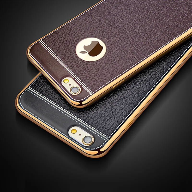 Luxury Ultra Thin 3D Litchi Leather Grain Phone Case For iPhone 7 8 5 5S SE 6 S 6S Plus X Plating Soft Silicone Back Cover Capa |