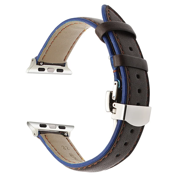 Brown Blue S Итальянский ремешок из натуральной телячьей кожи для iWatch Apple Watch, 38 мм, 42 мм, серия 1, 2, 3, двойной цветной ремешок, застежка-бабочка, ремешок на запястье - Цвет ремешка: Brown Blue S