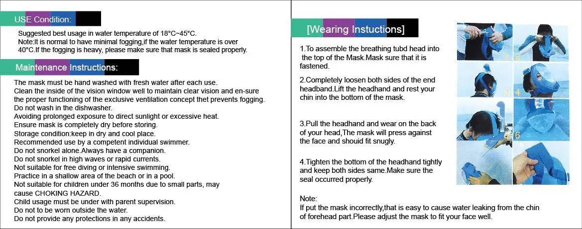 Full Face Snorkeling Masks Panoramic View Anti-fog Anti-Leak Swimming Snorkel Scuba Underwater Diving Mask GoPro Compatible